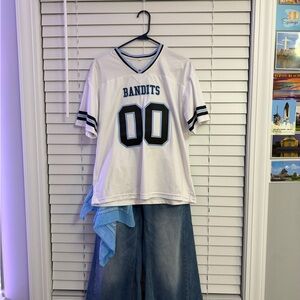 Dance Costume Set Jersey Top + FLVSUN Jeans Rip-Off Bandana